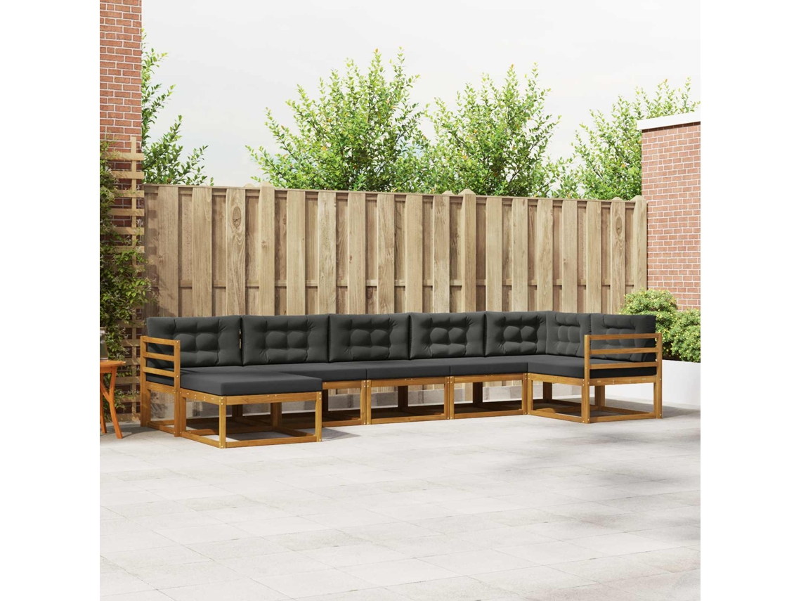 Vidaxl Conjunto De Sofás Para Exterior 7 Unid. Natural E Antracite