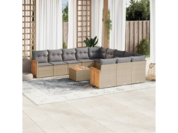 Vidaxl 13 Pcs Conjunto De Sofás P/ Jardim Com Almofadões Vime Pe Bege