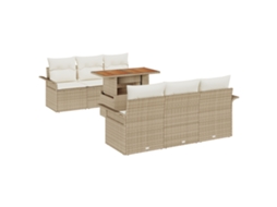 Conjunto 7 Conjunto De Sofá De Jardim Vidaxl Bege Vime Pe (100 X 55 X 73 Cm)