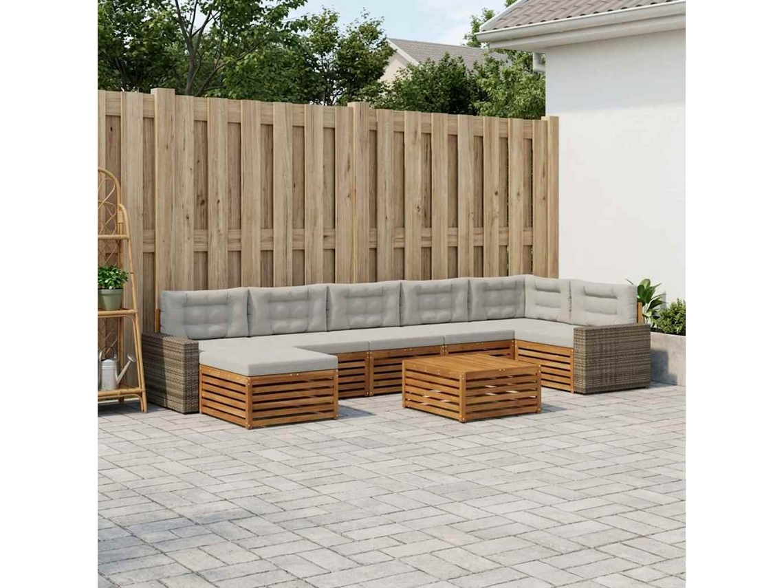 Vidaxl Conjunto De Sofás Para Exterior 8 Pcs Natural E Cinzento-claro