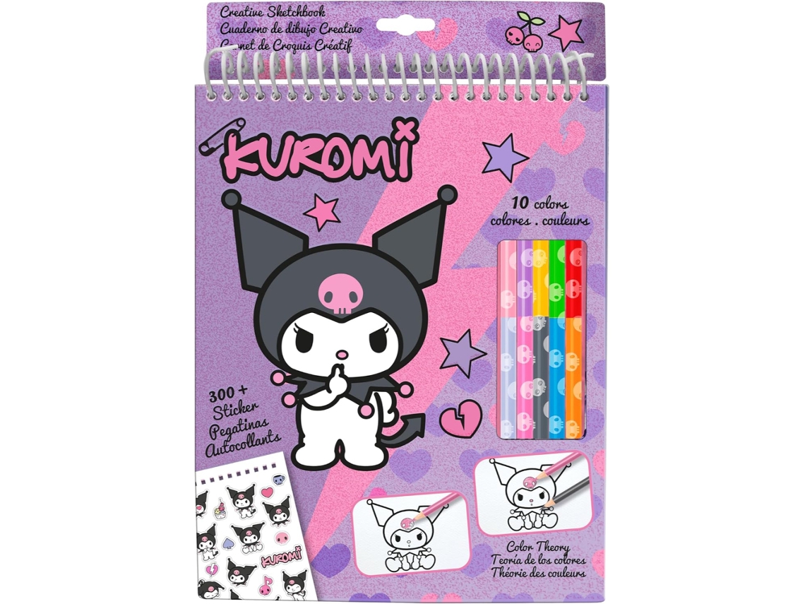 Kit De Colorir Kuromi Com Lápis De Cor E Adesivos. 85365