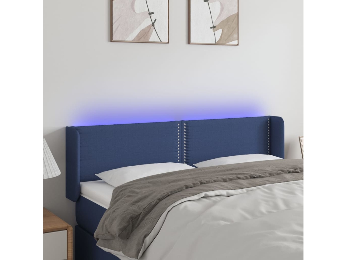 Vidaxl Cabeceira De Cama C/ Luzes Led Tecido 147x16x78/88 Cm Azul