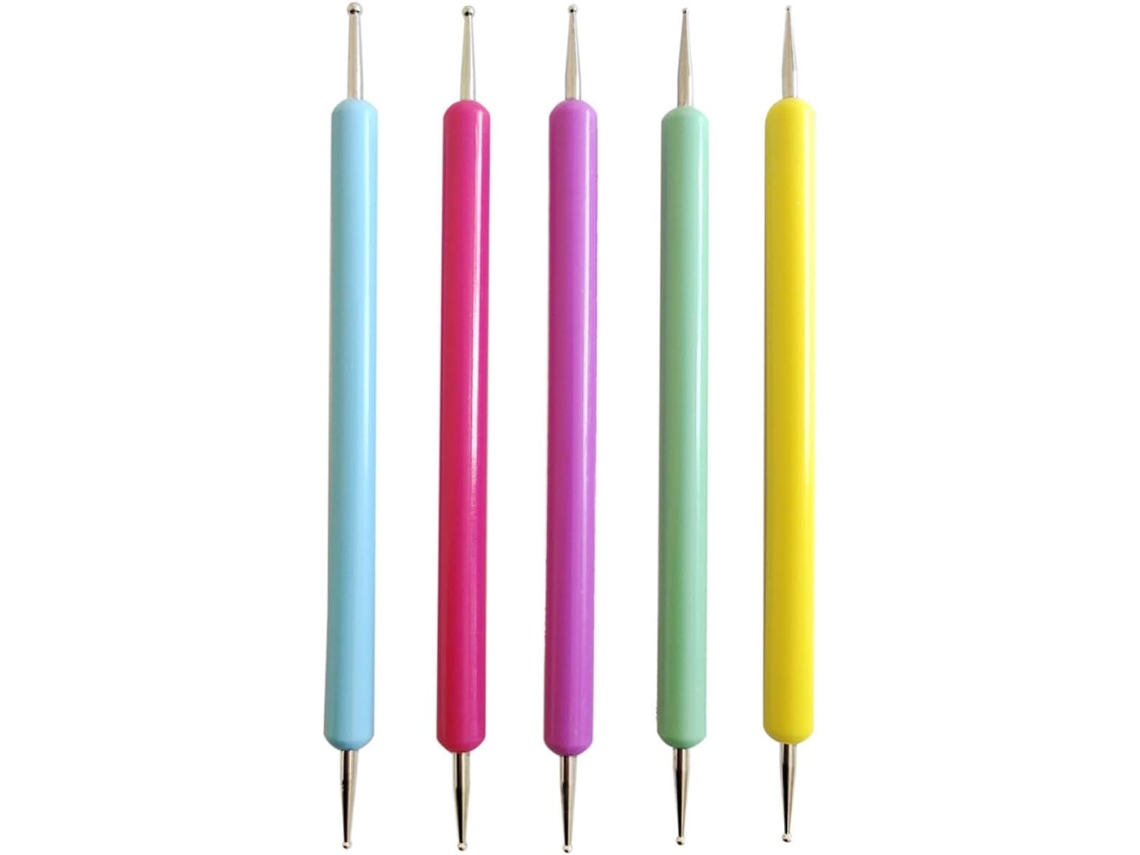 Conjunto de 5 ferramentas de plástico para pontilhar unhas, design elegante.