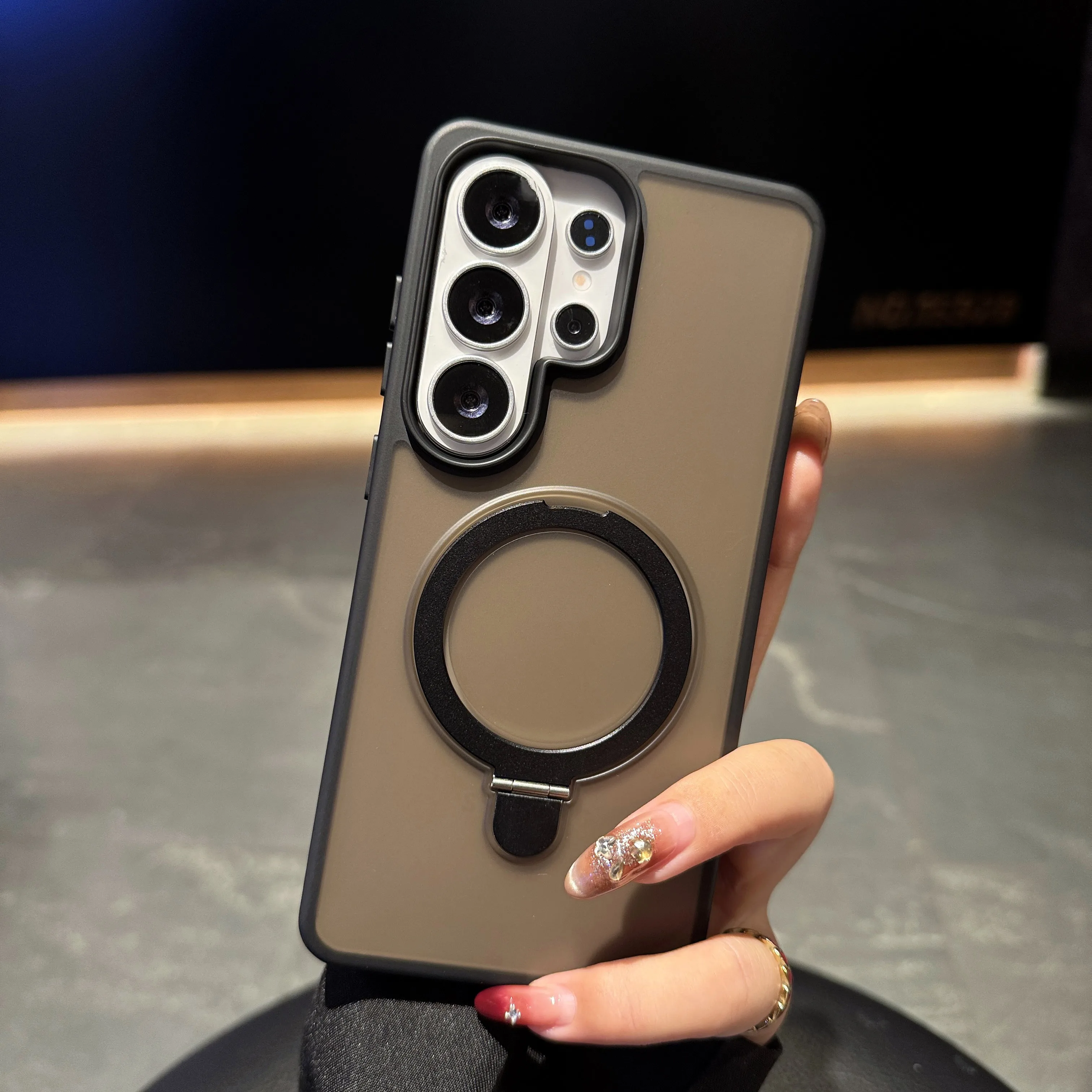 Capa Para Celular Com Suporte De Anel Semitransparente Fosco (galaxy S24 Fe)
