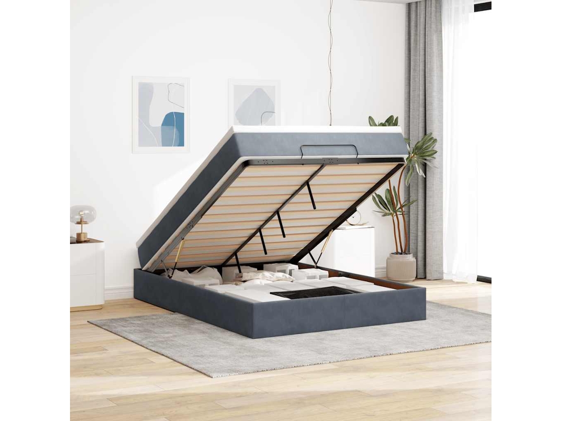 Vidaxl Estrutura De Cama Otomana Com Colchão 140x190cm Cinzento Escuro