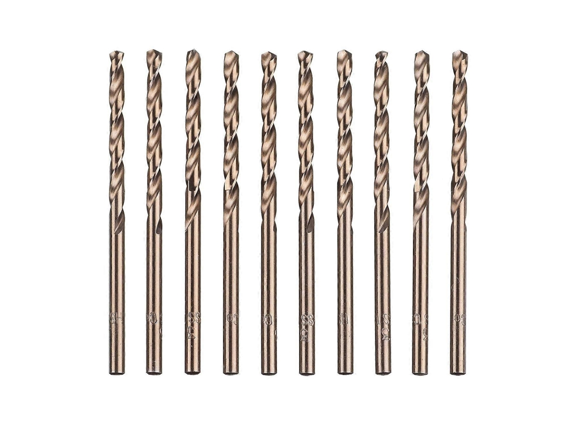 10 Peças de Brocas Hss Cobalto M35 3mm X 61mm para Perfurar Aço Inoxidável, Metal, Madeira e Plástico | S/MARCA