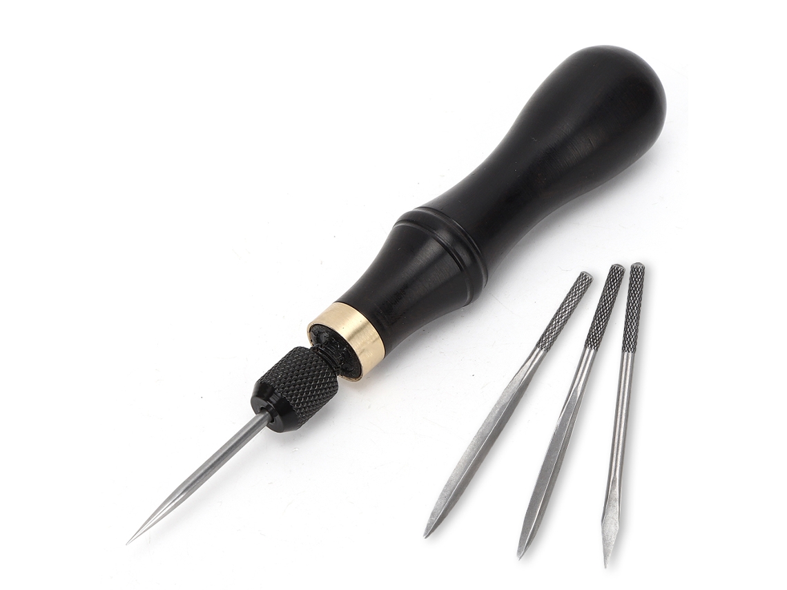 Kit de Furador de Costura 4 em 1 com Cabo de Ébano para Trabalhos Manuais em Couro e Tecido. AQUAFORGE