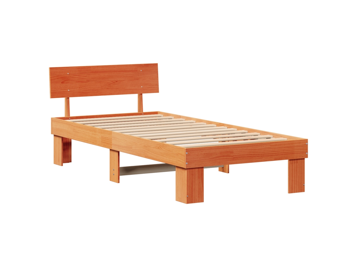 Conjunto 1 Estrutura De Cama Moderna Vidaxl Castanho Madeira De Pinho Maciça (100 X 200 Cm)