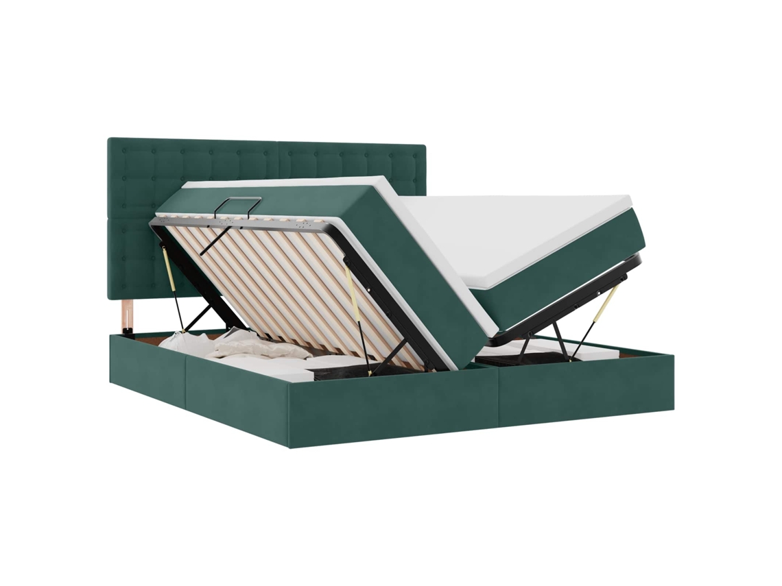 SYFAX™ Cama de Armazenamento Led com Colchão Verde escuro 200 X 200 Cm