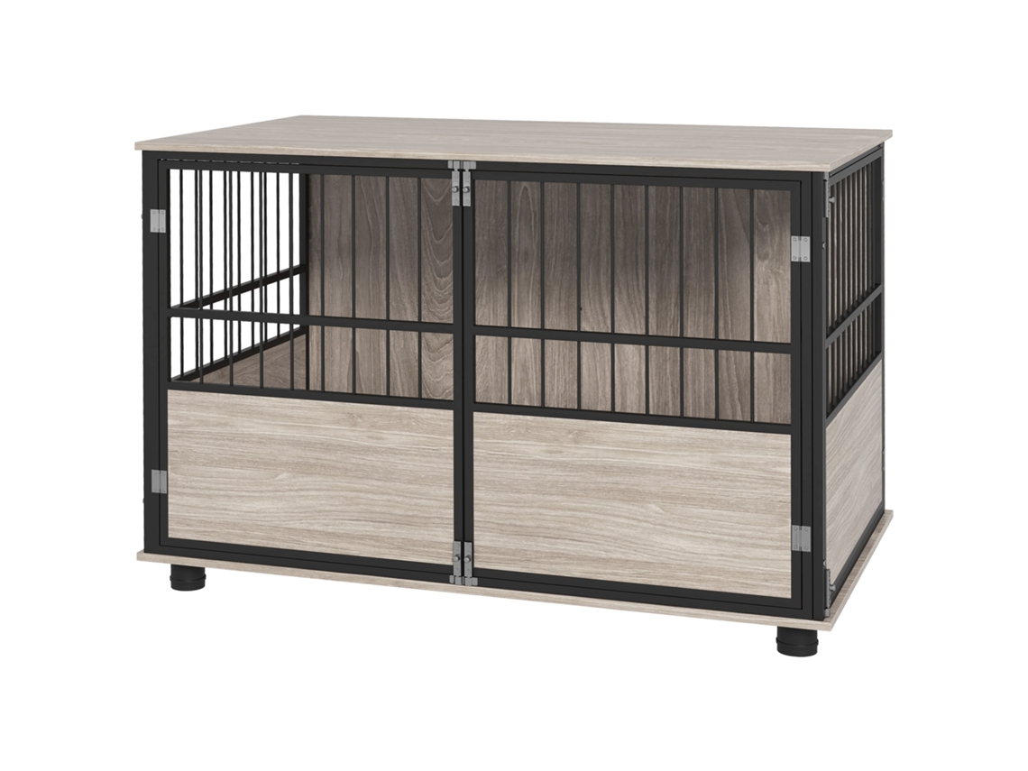Caixa interna para cães, mesa lateral, 3 portas trancáveis, aparência de madeira, 100x60x68cm, S/MARCA