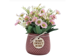 Planta Artificial Margarita Rosa Com Vasija De Cerâmica Para Decoração De Mesa Interior E Exterior