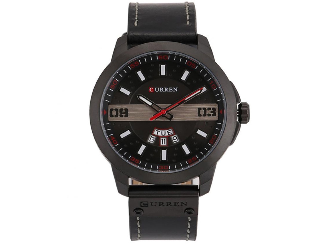 Relógio de pulso masculino com calendário, couro PU, quartzo, à prova d'água, cor 2