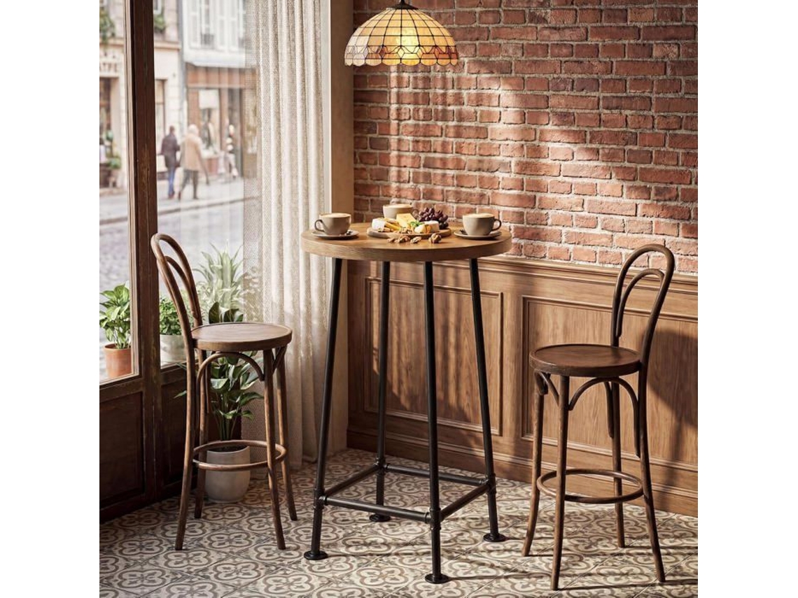 Mesa De Bar Redonda, Little Tree, 60×60×95 Cm, Mesa De Bistro Moderna Com Base De Metal Para Café, Bar, Festa, Cozinha, Marrom