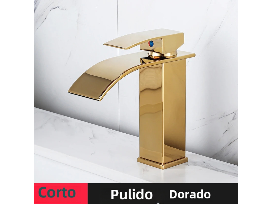 Torneira Moderna de Aço Inoxidável com Alavanca Única para Água Quente e Fria. MDUG (estilo a Dourado Curta)