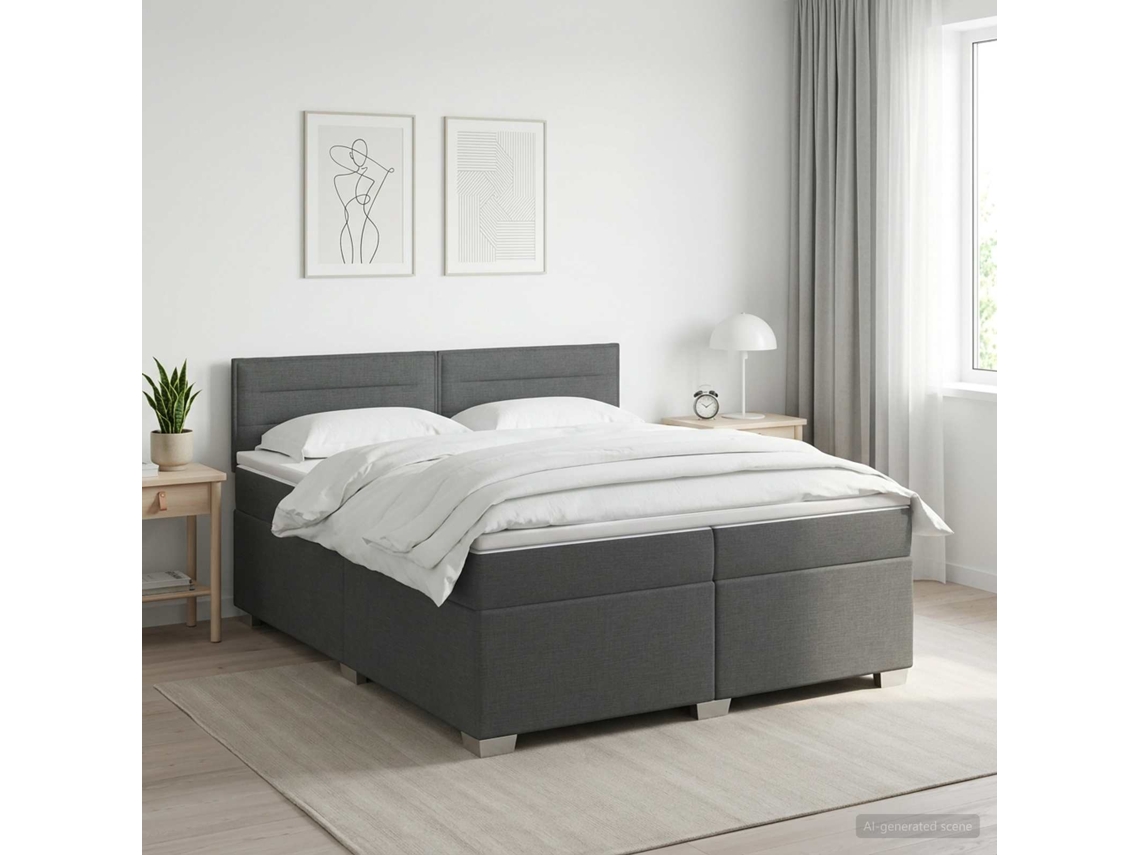 Vidaxl Cama Box Spring Com Colchão E Led Cinzento-escuro 200 X 200 Cm