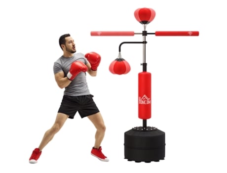 Punching Ball De Boxe Aço, Pu E Hdpe Cor Vermelho 88x50x160 230 Cm Homcom