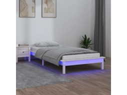 Vidaxl Estrutura Cama C/ Led Solteiro 90x190 Cm Madeira Maciça Branco