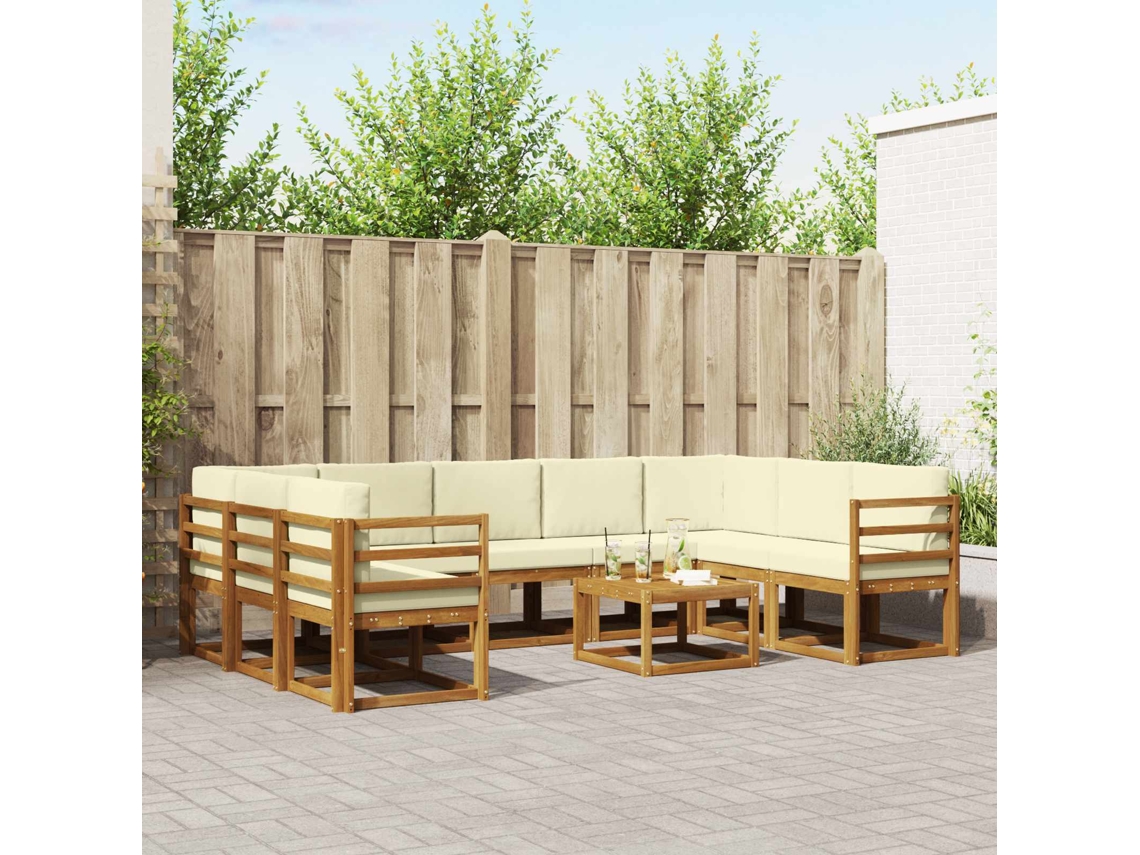 Vidaxl Conjunto De Sofás Para Exterior 10 Unid. Natural E Creme