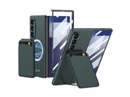 Capa Magnética Gkk Para Samsung Galaxy Z Fold7 5g Pc Capa De Vidro Temperado Com Suporte Para Cartão Verde