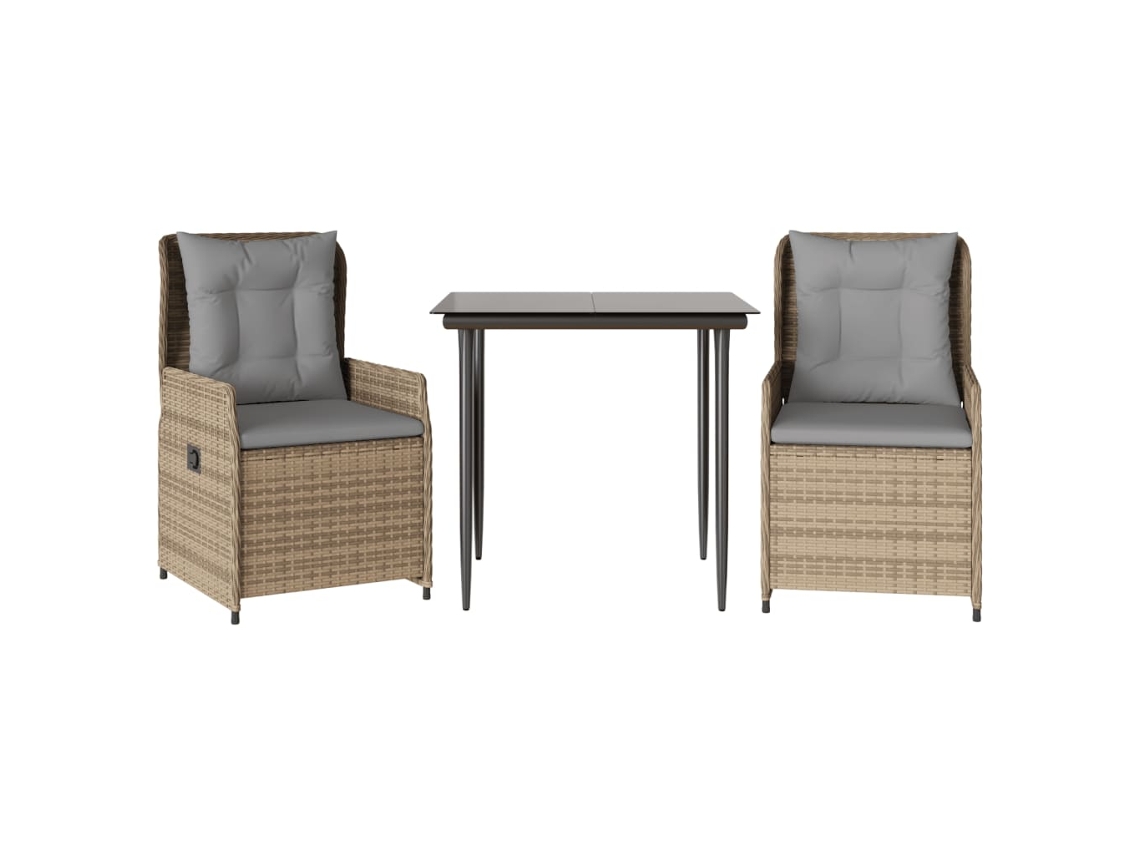Conjunto de Jantar 3 Pcs para Jardim com Almofadões Vime Pe Bege MAISON EXCLUSIVE (3 pcs)