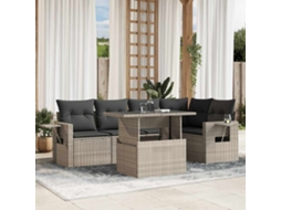 Vidaxl 6 Pcs Conj. Sofás Jardim Com Almofadões Vime Pe Cinzento-claro