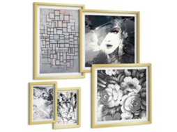 Conjunto De Pinturas Flores Abstratas Retrato Moderno Espelharte (5 Peças)