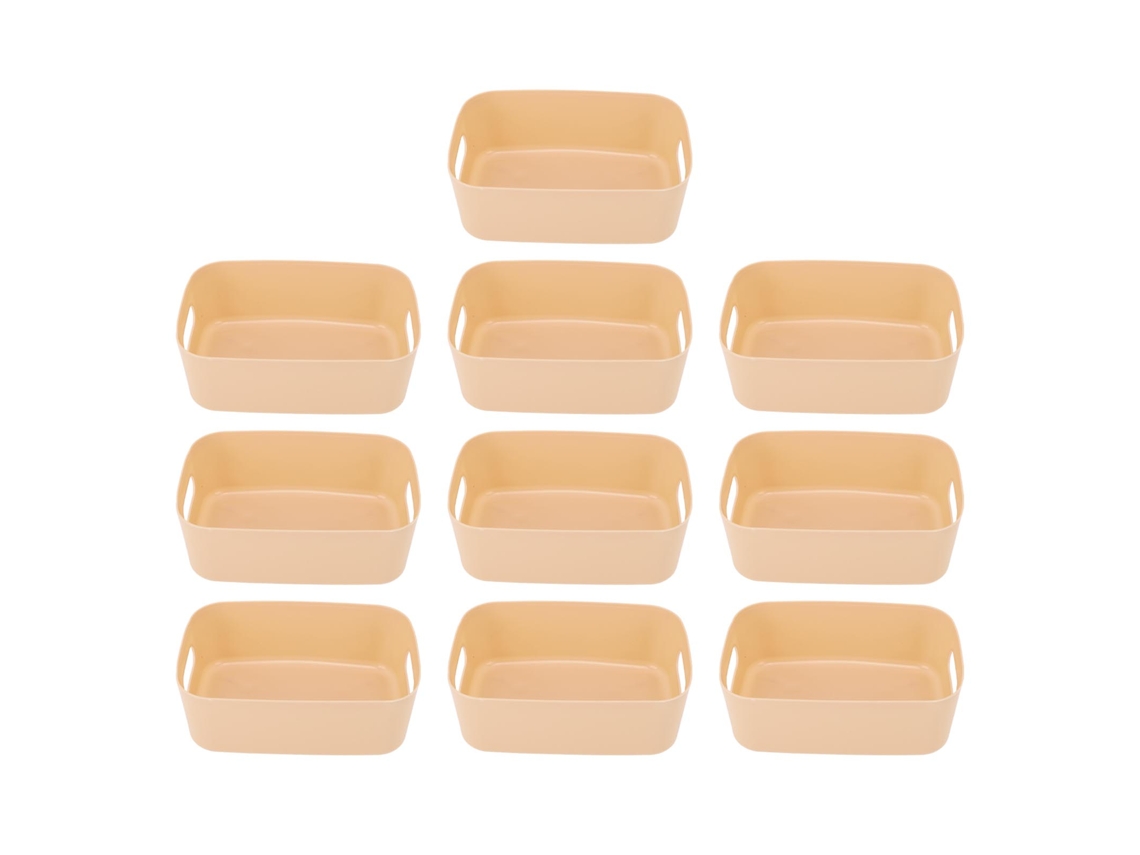 10pcs Armário Caixa Mini Organizador Bin Pp Alça Lateral Borda Arredondada Moderno Versátil Cestas De Armazenamento Para Escritório Cozinha Damasco S