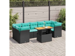 Vidaxl 8 Pcs Conjunto Sofás De Jardim C/ Almofadões Vime Pe Preto