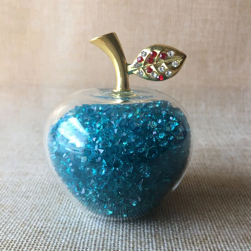 Miniatura de Maçã de Cristal, Incrustada com Diamantes Coloridos, Feita de Vidro. MDUG (azul Celeste, 80 Mm)