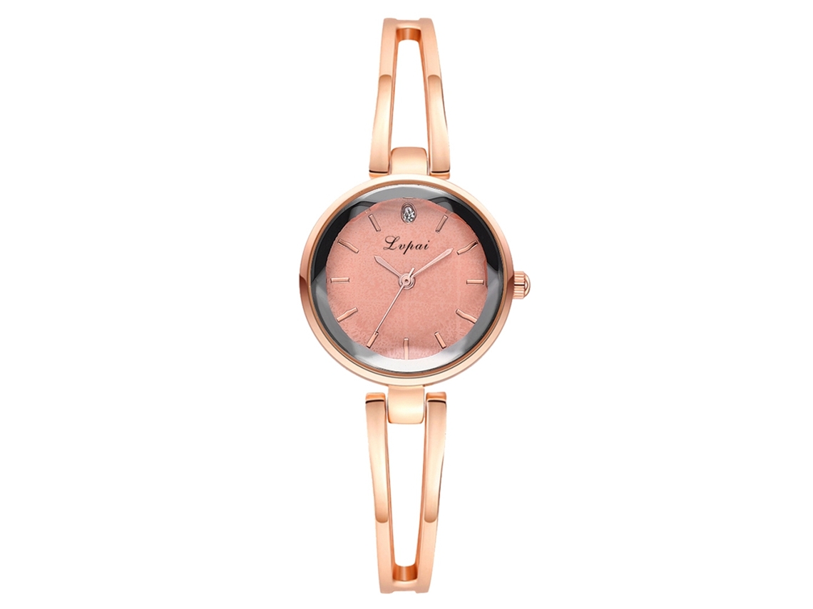 Relógio de Pulseira de Liga com Mostrador Redondo Quartzo para Mulher (pulseira Laranja Ouro Rosa)