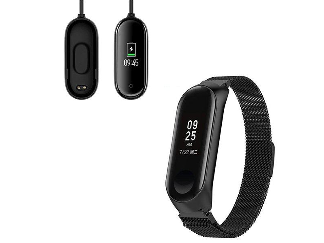 Kit Pulseira Bracelete Milanese Loop Fecho Magnético Carregador Usb Charger Xiaomi Mi Band 4 Preto