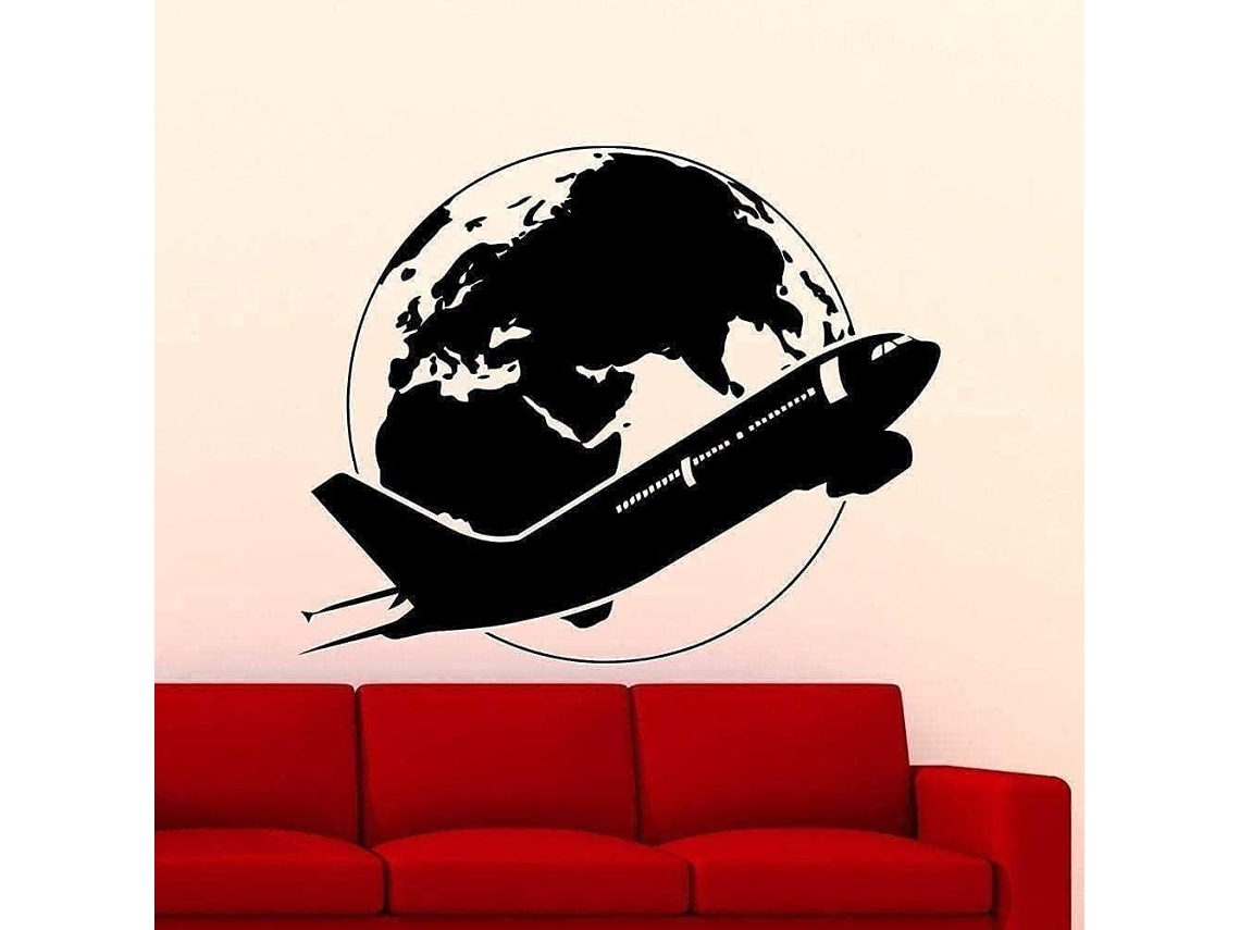Adesivos Muraux Amovibles Avion Globe Terrestre Fenêtre Chambre Étude 545cmx65cm