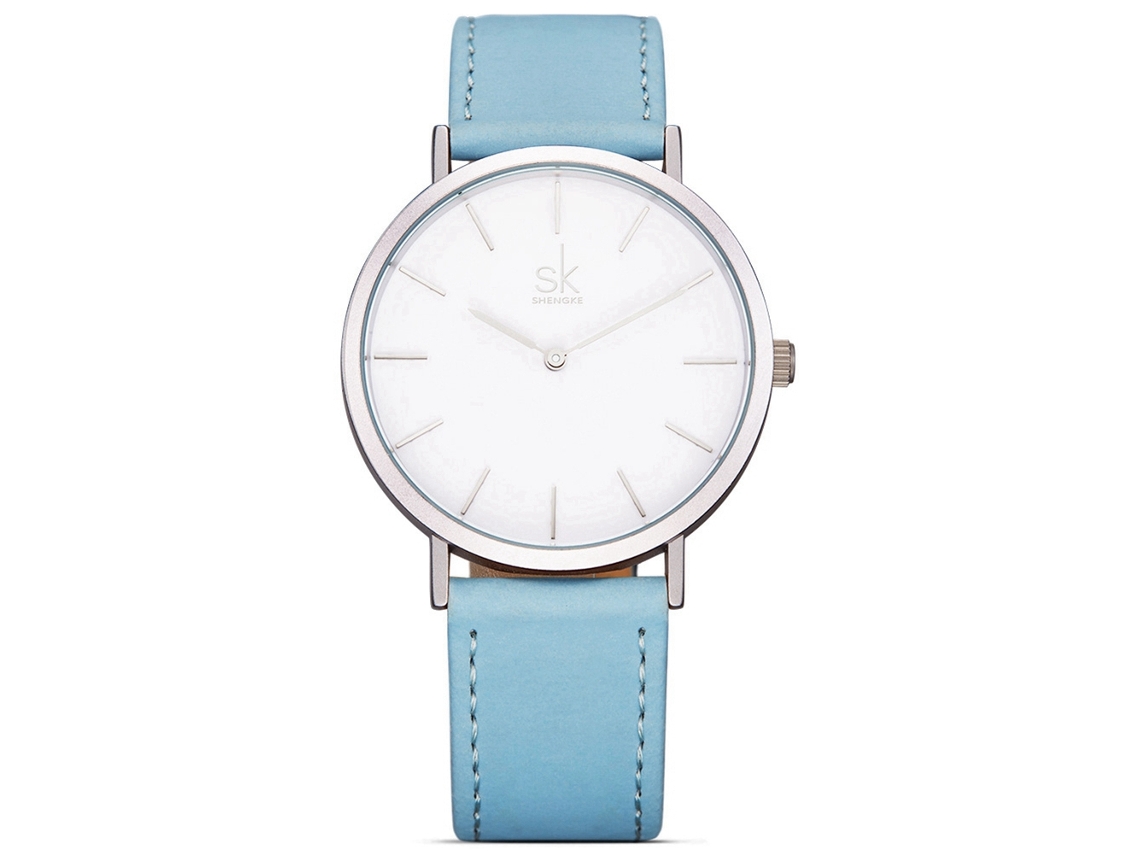 Relógio de Pulso Feminino Simples de Quartzo com Pulseira de Couro Pu (azul Claro)