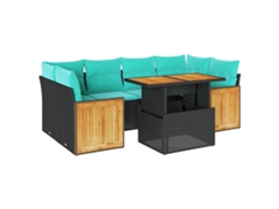 Conjunto de 7 Sofás Jardim com Almofadões Vime Pe/acácia Preto MAISON EXCLUSIVE (7 pcs)