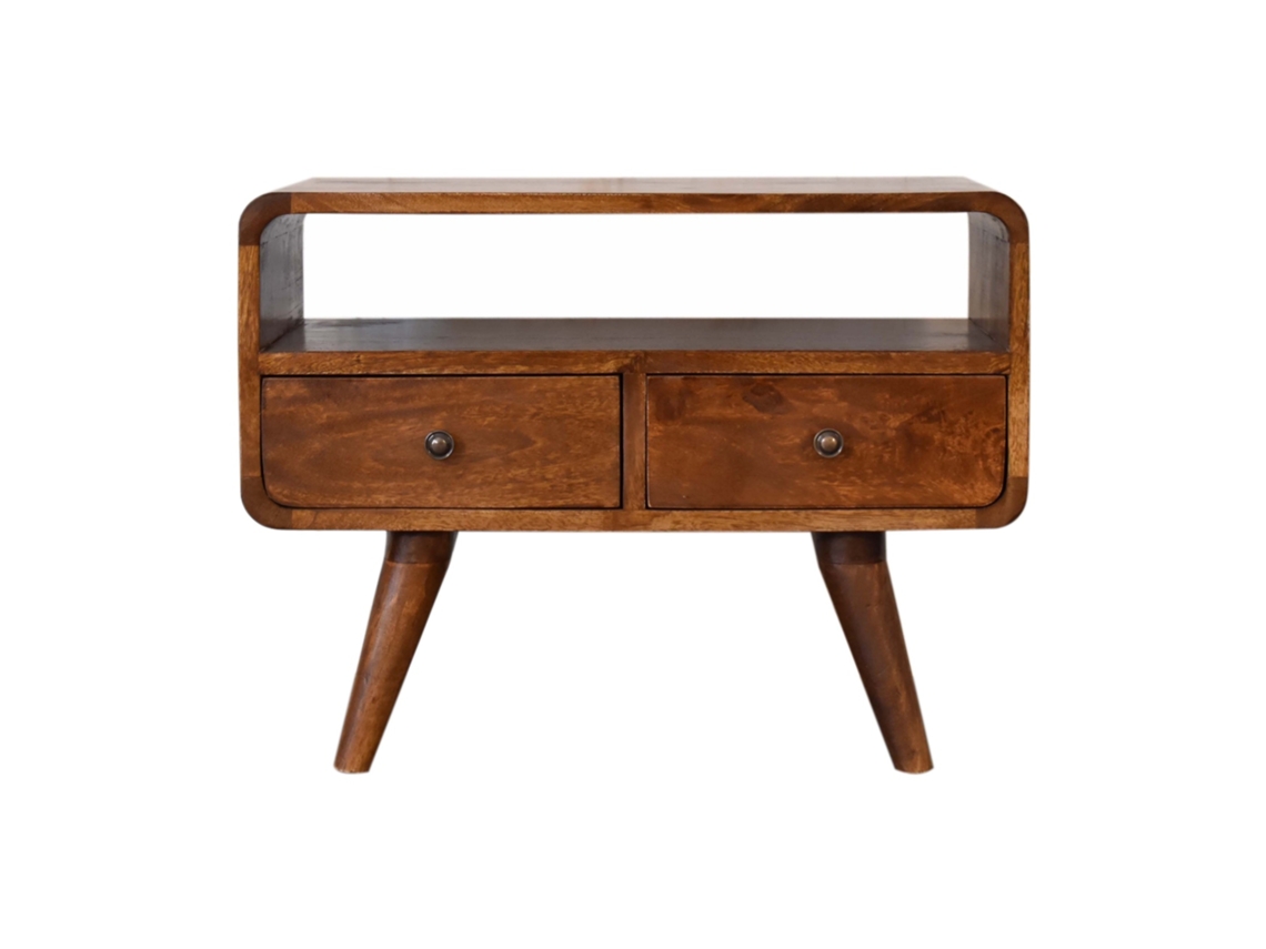Mini Móvel Multimídia Em Madeira Maciça Marrom, 2 Gavetas E Prateleira Aberta, Marrom Escuro ARTISAN FURNITURE EST 1995 TM
