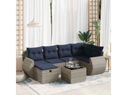 Vidaxl 7 Pcs Conjunto Sofás P/ Jardim C/ Almofadões Vime Pe Cinzento