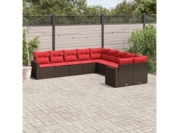 Vidaxl 10 Pcs Conj. Sofás Jardim Com Almofadões Vime Pe Castanho
