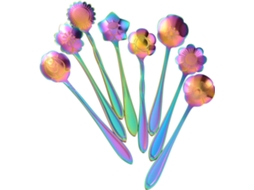 Conjunto de Colheres Florais em Aço Inoxidável 8 Peças Colheres Reutilizáveis para Chá e Café NEVEANCE