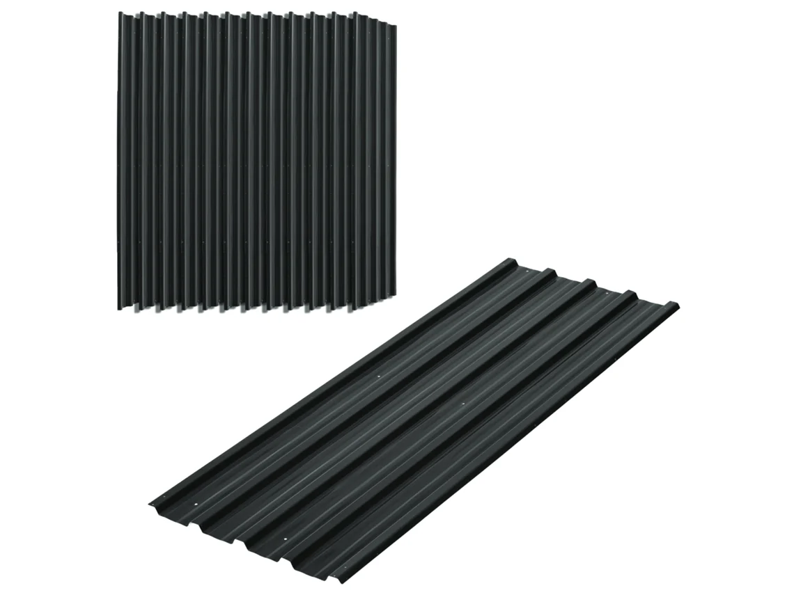 Lote de 12 Painéis de Aço Galvanizado BTFORUS resistente às intempéries cinza antracite 129lx45lcm cada