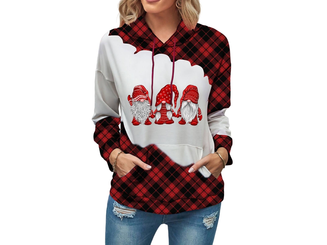 Laxiscreed Sweatshirt Feminina Com Capuz, Casual, Multicolorida, Com Folhosxadua E Mangas Xadrez Para Outono E Inverno