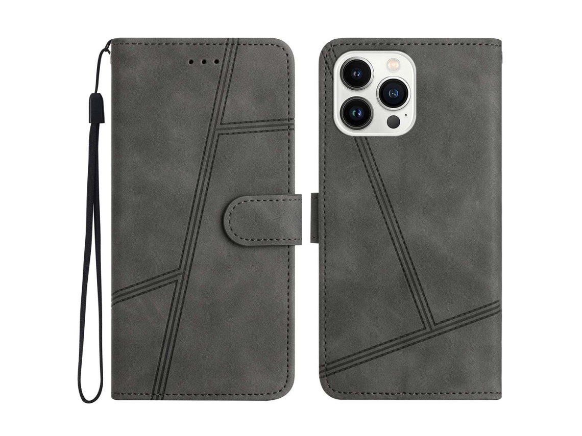Capa Em Couro Pu, Para Apple Iphone 16 Pro Max Cinzento
