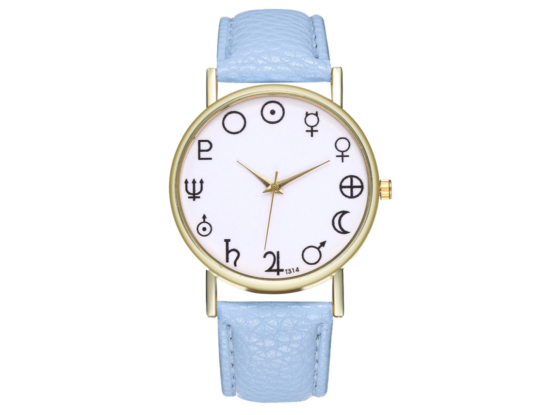 Relógio Analógico de Quartzo com Pulseira Pu Estiloso para Mulheres e Homens (azul Claro)