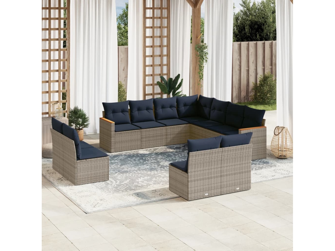 Vidaxl Conjunto De Sofá De Jardim Com 11 Peças E Almofadas Em Rattan Sintético Cinza