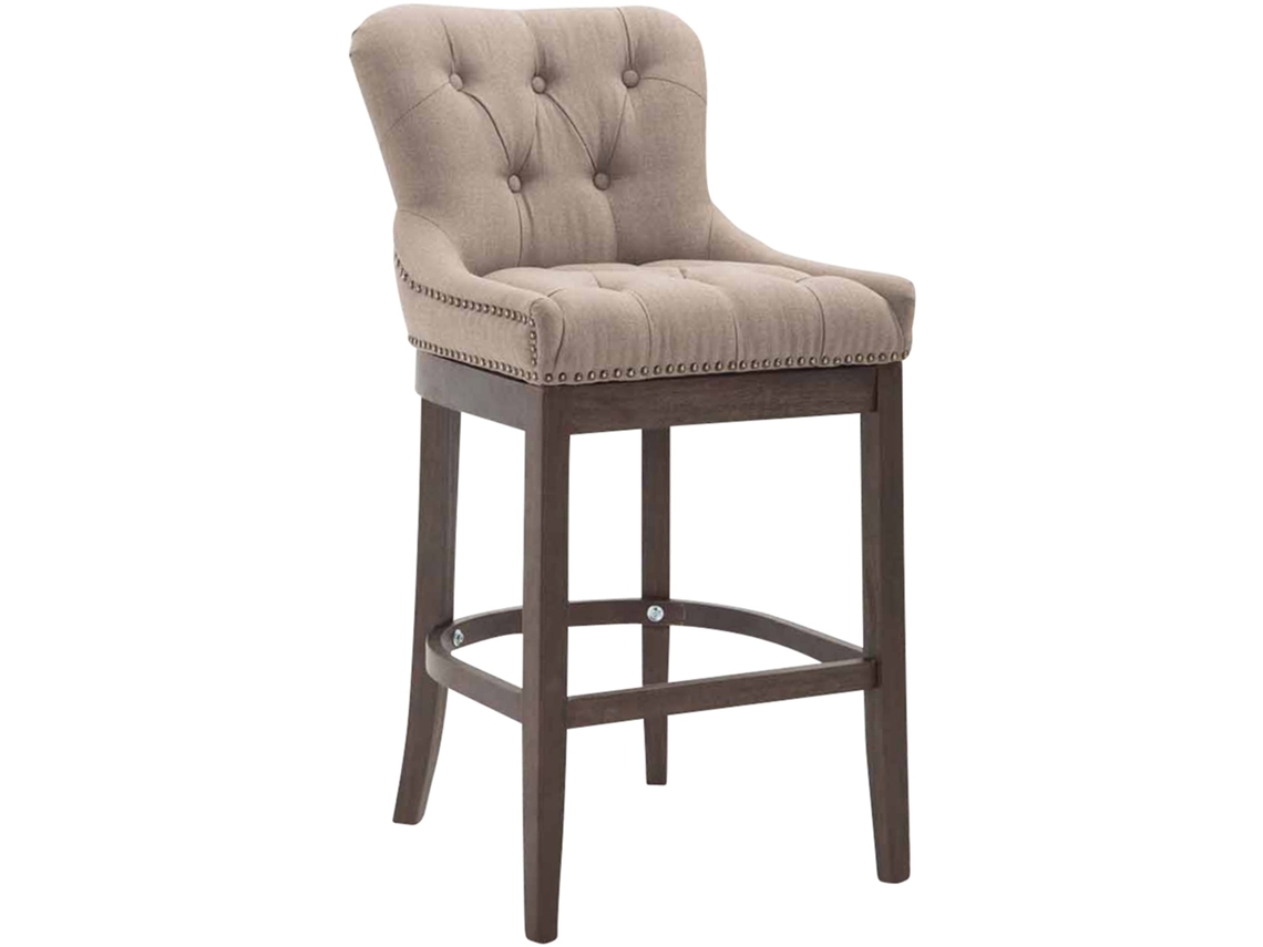 Banqueta de bar X1, assento em tecido taupe com estofamento e pés de madeira, altura 109 cm, 10_0005061
