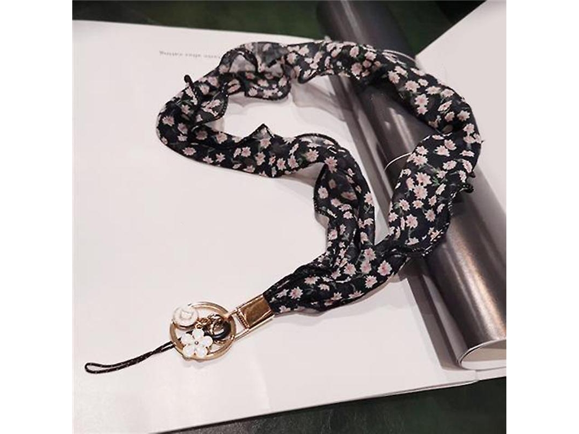 Colar Para Celular Com Pingente De Metal Estilo Lenço De Chiffon De Seda Floral