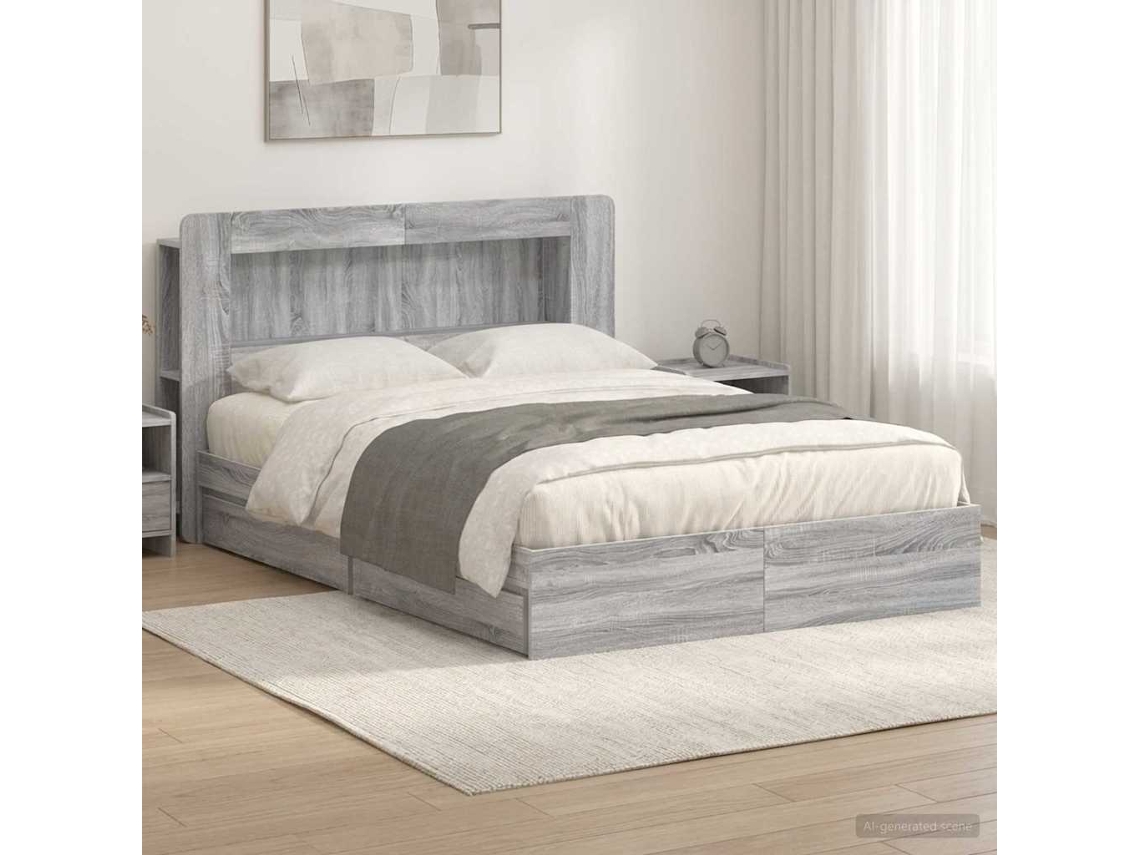 Vidaxl Estrutura de Cama com Armazenamento com Gaveta Sonoma Cinzento