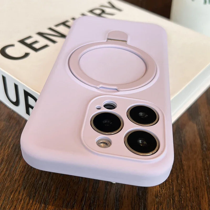 Capa De Silicone Líquido Para Iphone 15 Pro Max (lilás) Com Suporte Magnético.