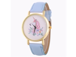 Relógio de pulso feminino casual com movimento de quartzo e pulseira de couro PU azul claro.