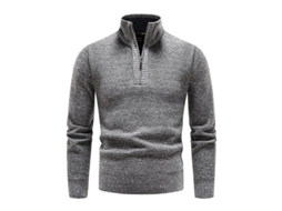 2026 jersey Hombre Cuello Mock com Cremallera Manga Longa Tricot Slim Fit Casual para Inverno