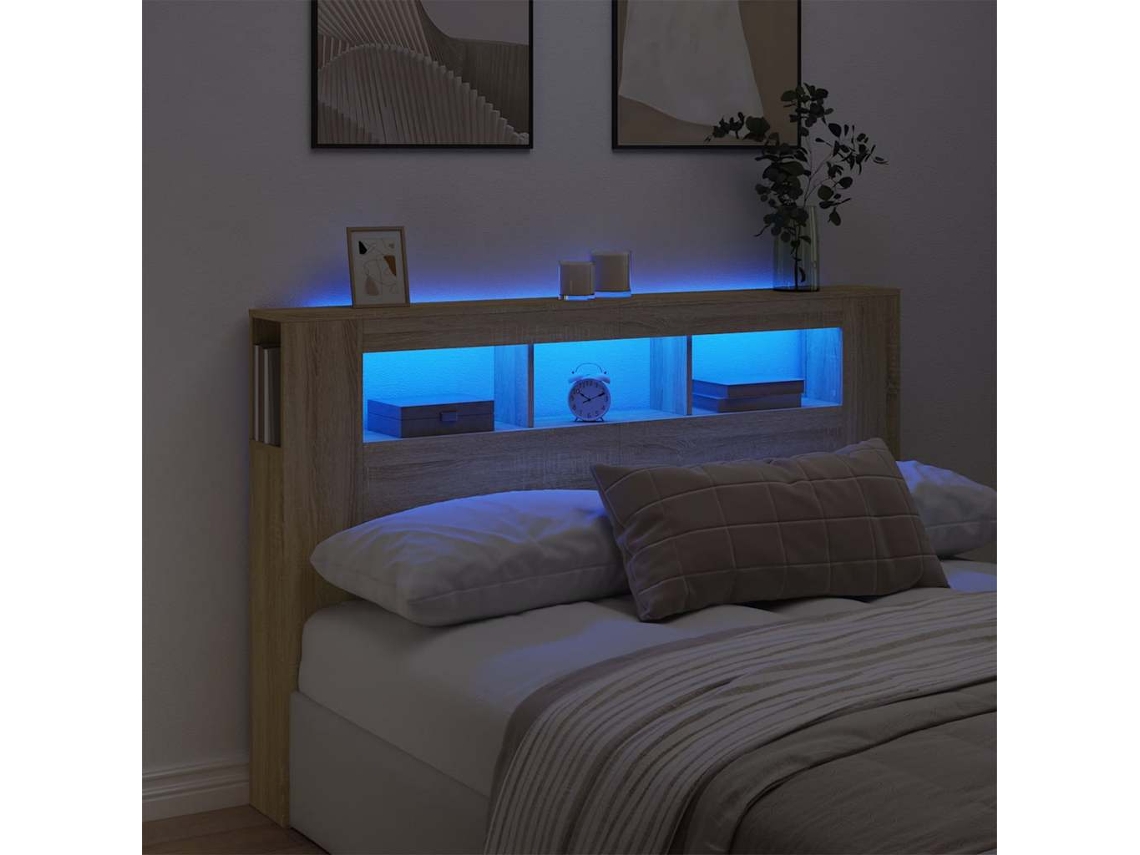 Cabecero con LED 160x18,5x103,5 Deriv. Madera de Roble Sonoma